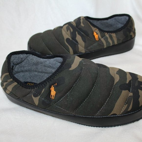NIB POLO RALPH LAUREN MEN'S CAMOUFLAGE PUFFER‎ SLIPPERS GREEN - Picture 5 of 7